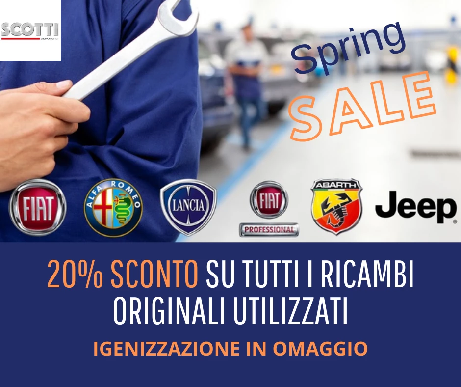 AHAI UNA AUTOVETTURA O UN VEICOLO COMMERCIALE CON Piuâ DI 4 ANNI DA FARE IL TAGLIANDO O UNA RIPARAZIONE VIENI NELLE OFFICINE SCOTTI E AVRAI UNO SCONTO DEL 20% SU TUTTI I RICAMBI ORIGINALI UTILIZZATI + UN IGENI